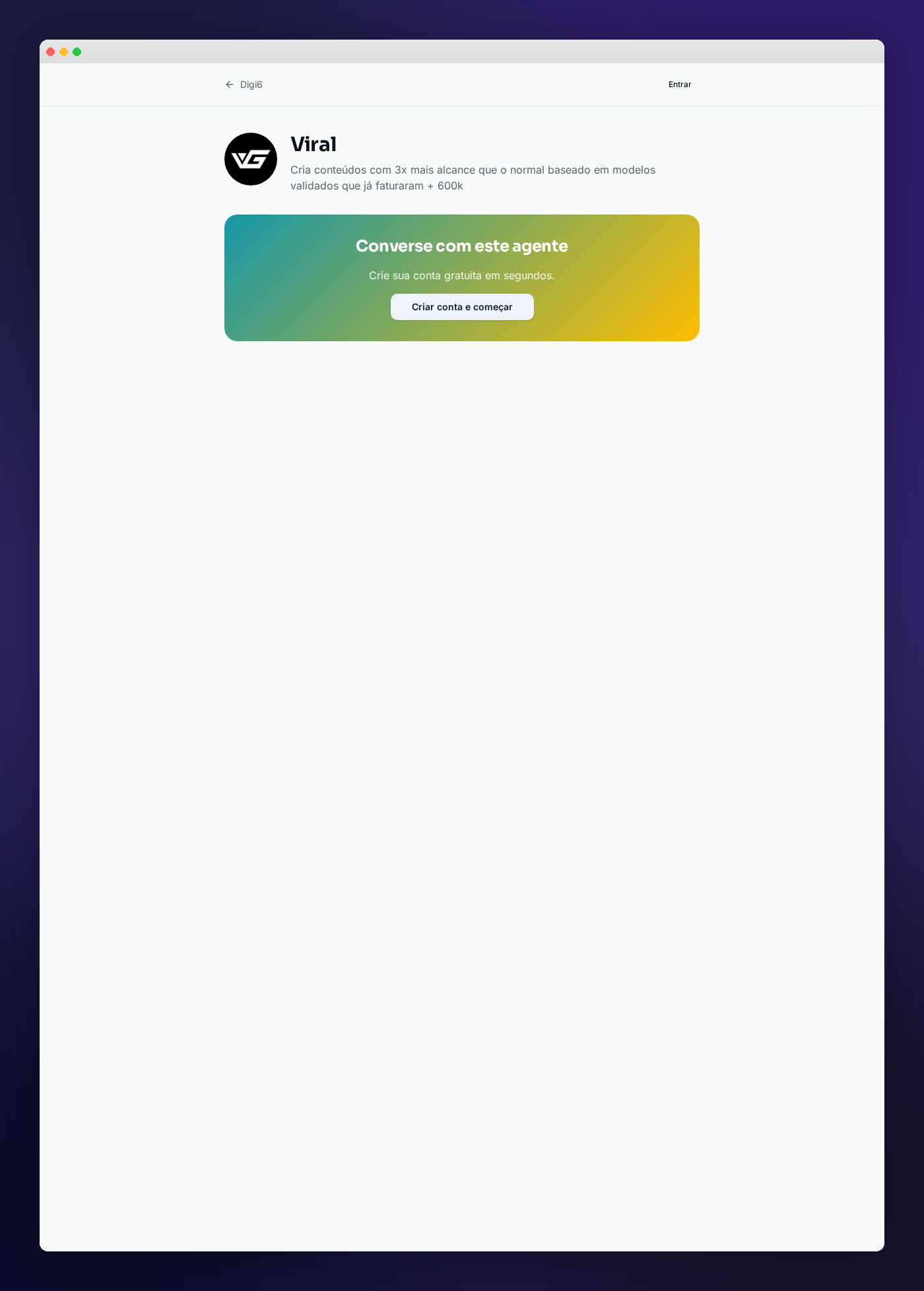 Página pública de um agente no AgentMembers, com o CTA para começar a conversar.
